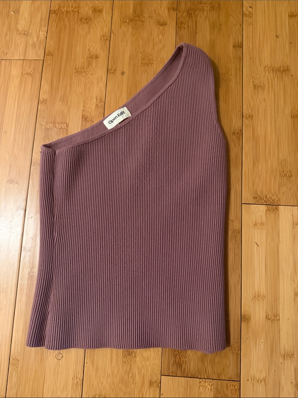 Open Edit Mauve One-Shoulder Ribbed Sweater